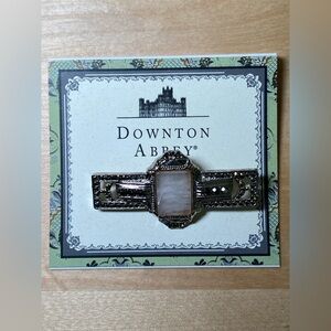 Downton Abbey Silver Tone Hemitite With Square Rose Quartz Bar Pin